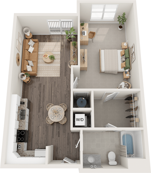 Williamson 1 Bed 1 Bath Floor Plan at South 16 At The Bridges, Roanoke, Virginia 24016